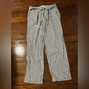 Michael Kors Tie Waist Striped Wide Leg Linen Blend Pants